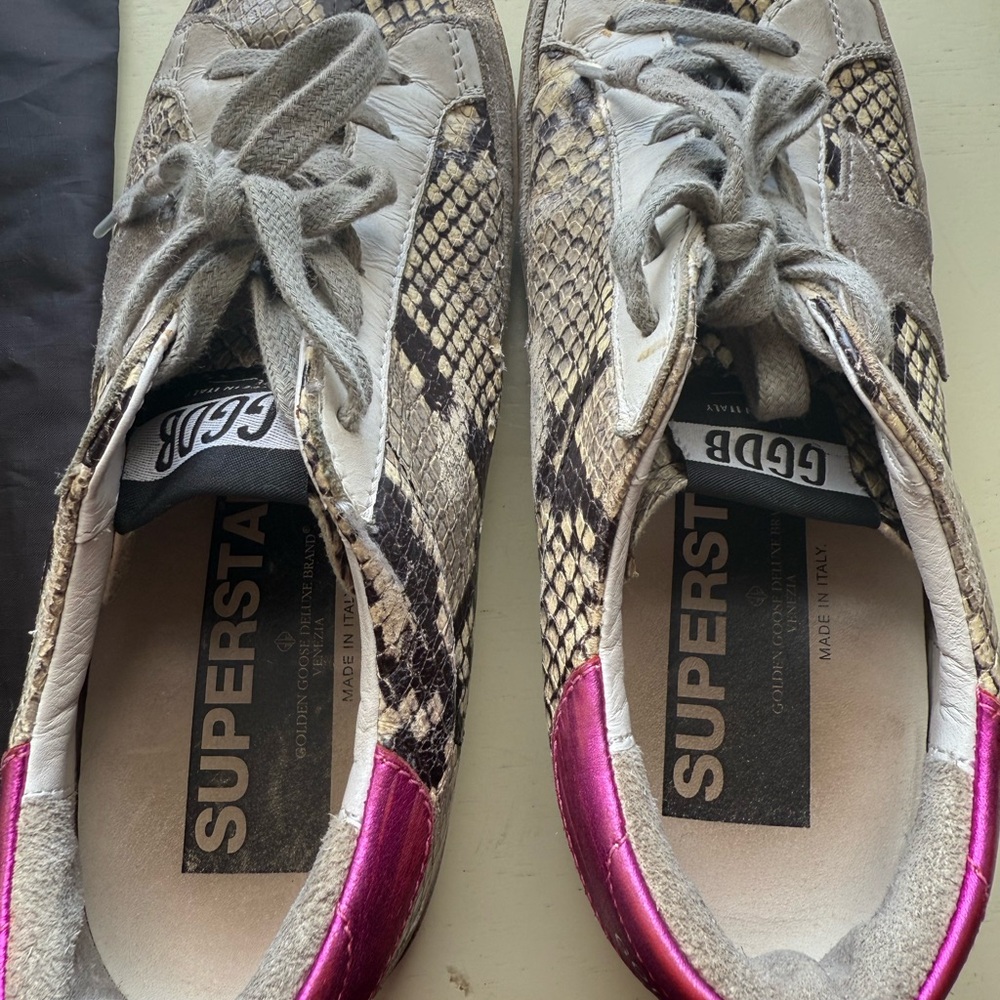 Golden Goose Snake Print Sneakers with Pink Accent - Picture 12 of 16